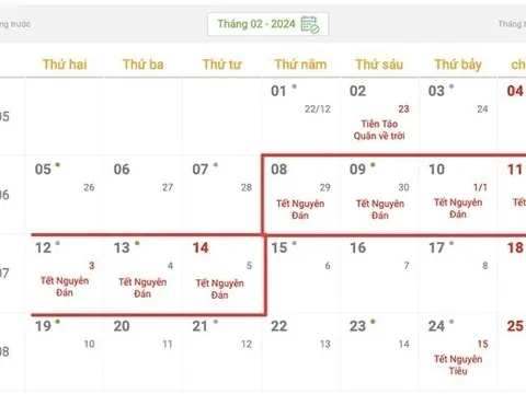 Lịch nghỉ Tết Nguyên đán Giáp Thìn 2024 kéo dài 7 ngày